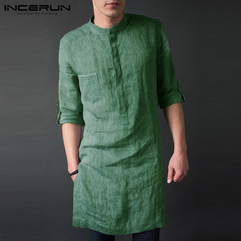 Kurta Men Cotton - INCERUN mannen Lange Mouw Midi Mannen