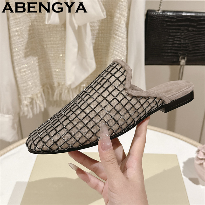 Ethnic Fashion - Glanzende kant mesh ronde teen platte
