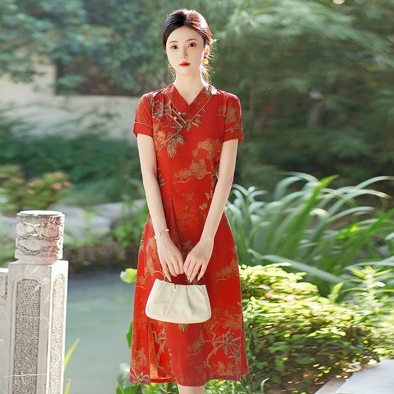 Ao Dai Vietnam Dress - Vietnam Aodai Cheongsam Vintage Bloem Gedrukt