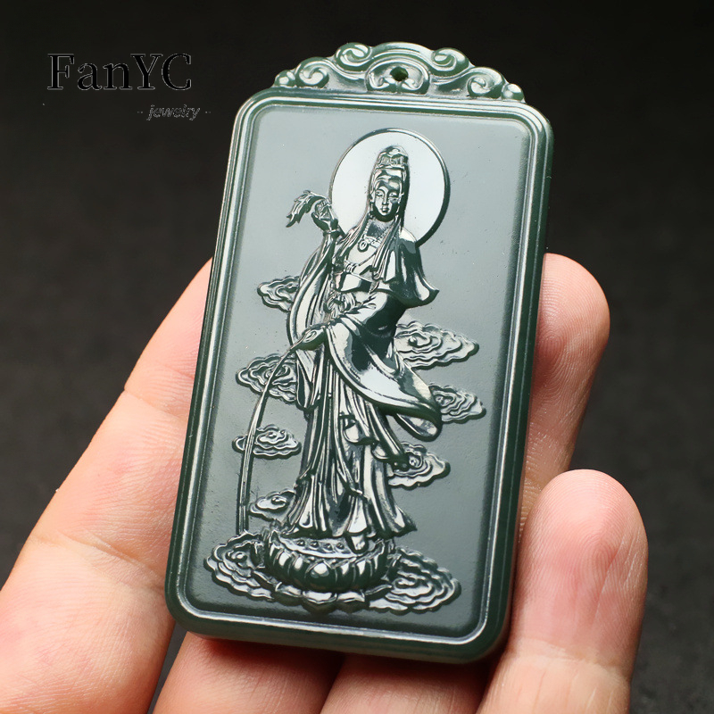 Ethnic Fashion For Men - Natuurlijke Hetian Jade Qingyu Guanyin Ketting