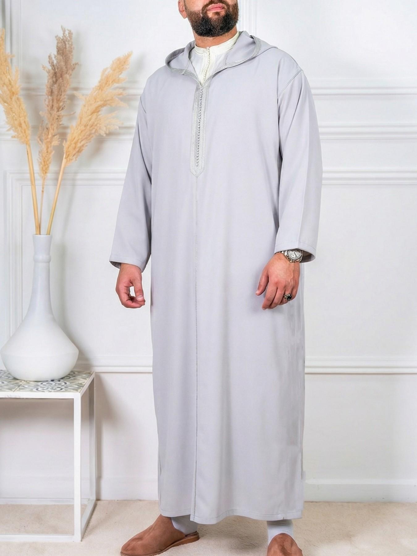 Ethnic Gown - Moslim grijze heren lange mouwen gewaad