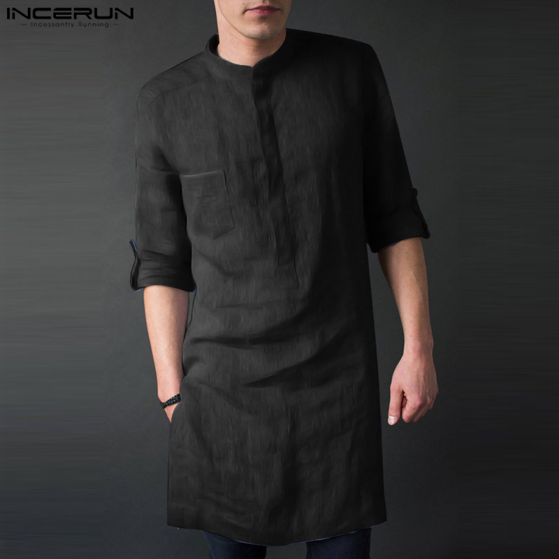 Kurta Men Cotton - INCERUN mannen Lange Mouw Midi Mannen