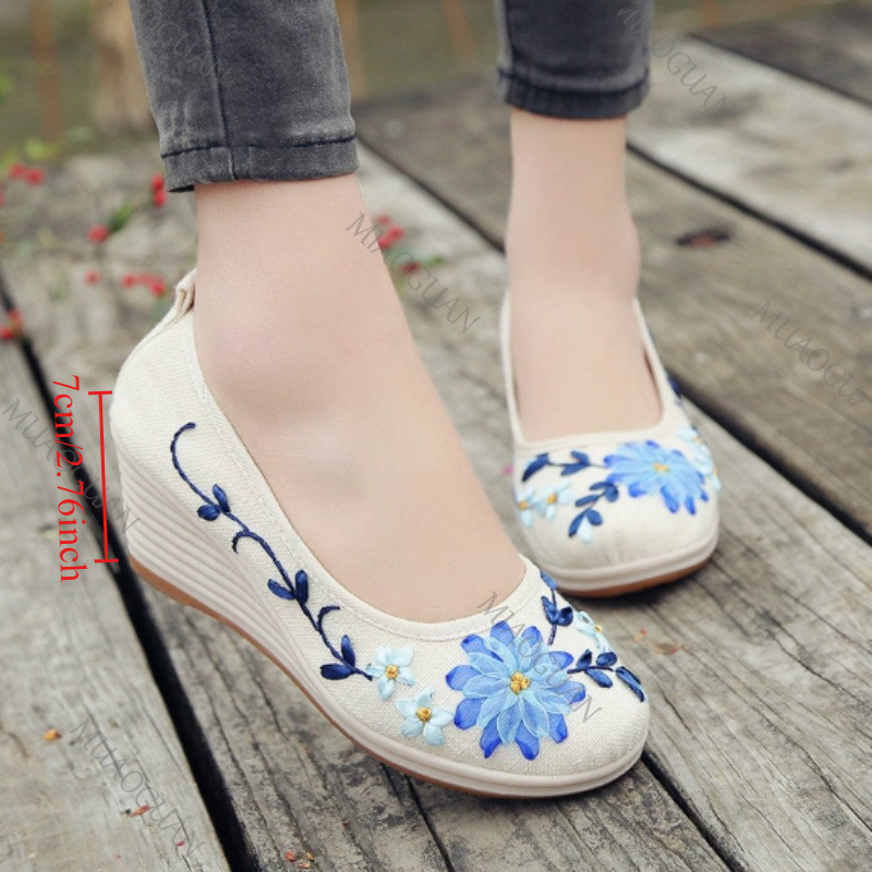 Ethnic Fashion - Geborduurde dames comfort wedge platform schoenen