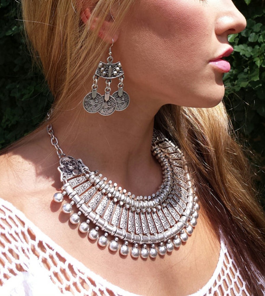 Ethnic Fashion Pakistan - Vintage Zilverachtig Strand Munten Choker Ketting