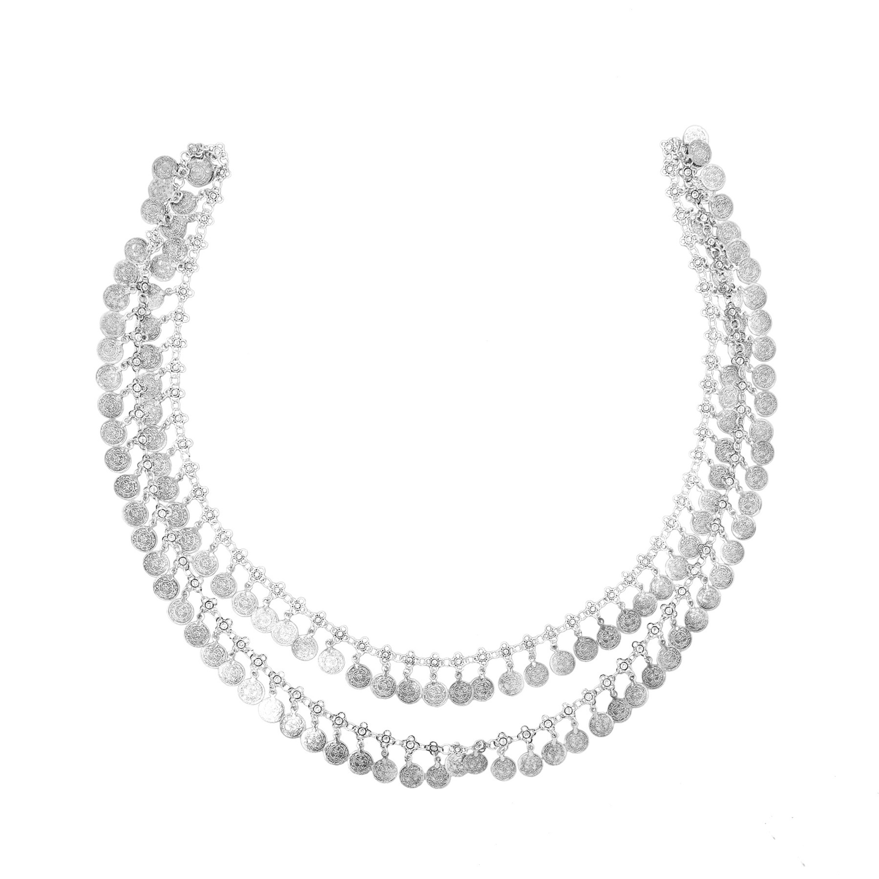 Ethnic Fashion Pakistan - Zilverachtige legering munten kwastje schouderketting nieuwe
