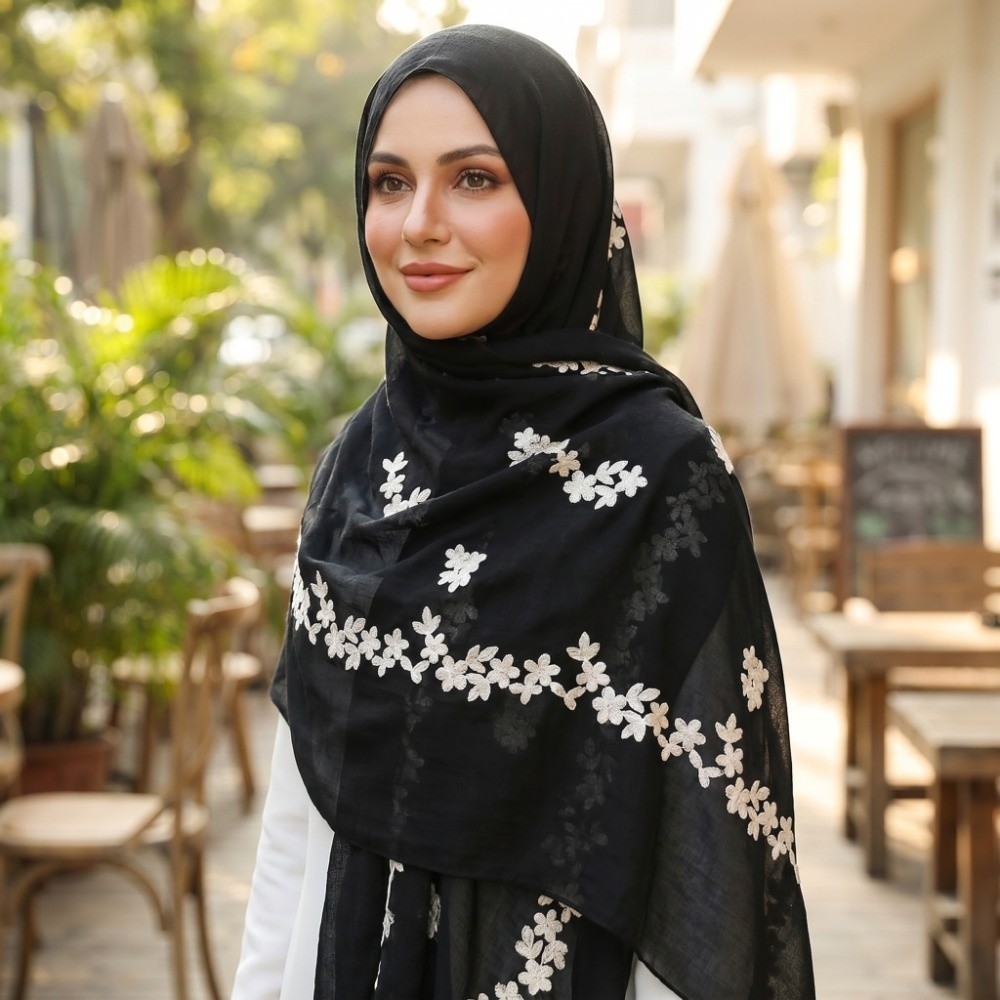 Elegante hijab met geborduurd  - Ethnic Fashion recensie en prijs